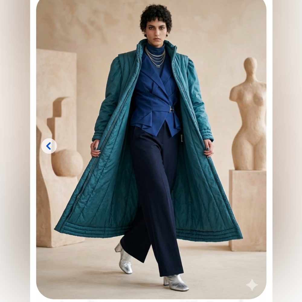 Vintage Mulberry Street Teal Puffer Coat - Retro 80s Puff Sleeve Maxi Jacket M/L - Picture 2 of 10